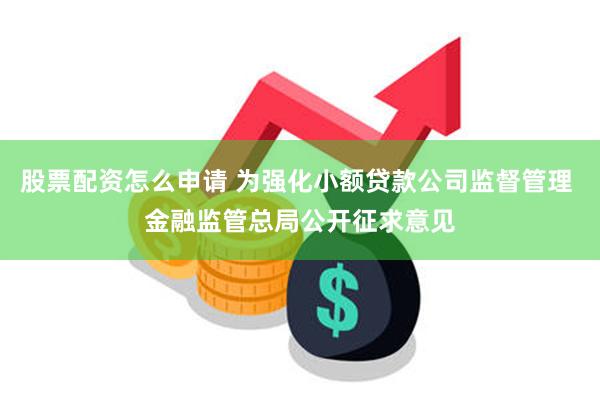 股票配资怎么申请 为强化小额贷款公司监督管理 金融监管总局公开征求意见